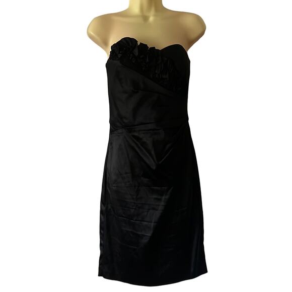 White House Black Market Suze 4 Black Satin Strapless Dress Semi Formal Holiday - Picture 1 of 10